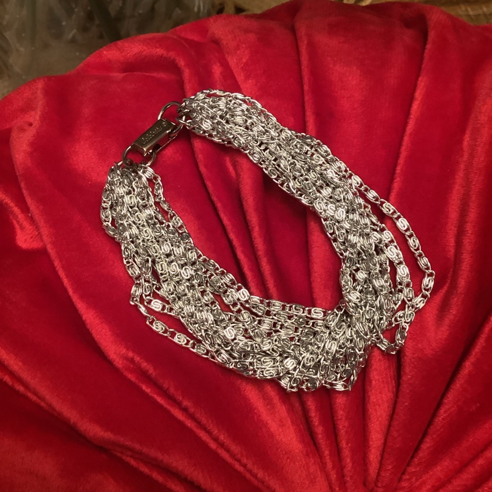 Vintage 70s CELEBRITY‎ Silver Tone 12 Strand Bracelet